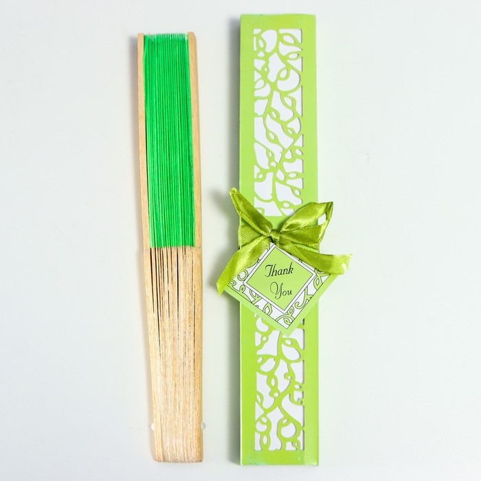 Веер бамбук, текстиль h=21 см  Веер бамбук, текстиль h=21 см "Моноцвет" в коробке, зелёный