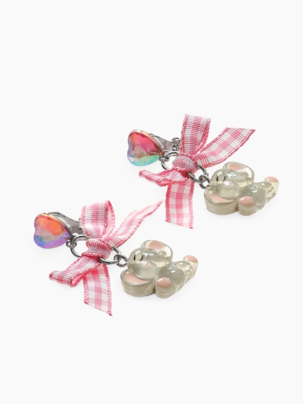 Серьги-клипсы детские  Серьги-клипсы детские "Выбражулька" Слон с бантом клетка и кристалом сердце, цветные