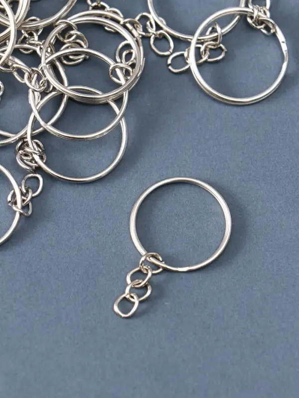 Основа для брелока кольцо с цепочкой, металл под серебро, 2.5&times;2.5 см, набор 40 шт.