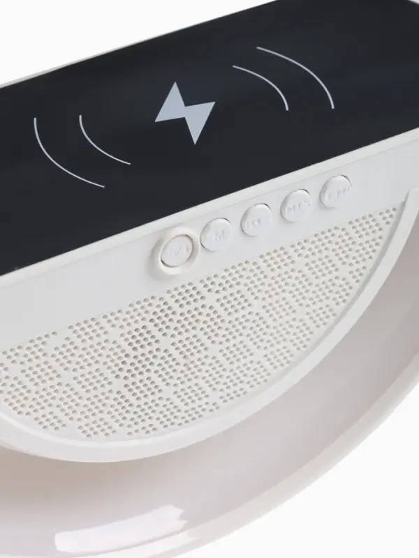 Колонка портативная - ночник, Bluetooth, беспроводная зарядка, часы, RGB-подсветка, 15 Вт, 3 А, белая