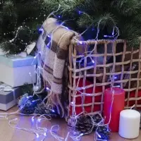 Гирлянда &laquo;Нить&raquo; 5 м, IP20, прозрачная нить, 50 LED, 8 режимов, 220 В, свечение синее