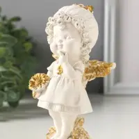 Фигурка гипс &laquo;Ангел с цветком&raquo;, 14&times;5 см, белая с золотом