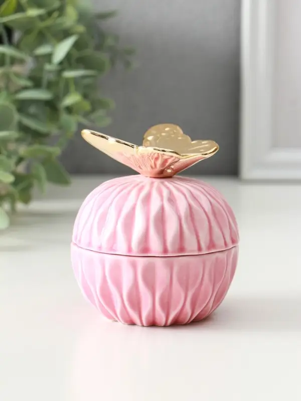 Шкатулка керамика Шкатулка керамика "Золотой филин" розовая 8х8х12 см