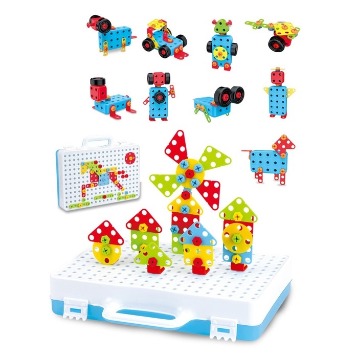 Конструктор в чемодане «Объёмная мозаика», с электрическим шуруповертом, 40 моделей, 200 деталей Конструктор в чемодане «Объёмная мозаика», с электрическим шуруповертом, 40 моделей, 200 деталей