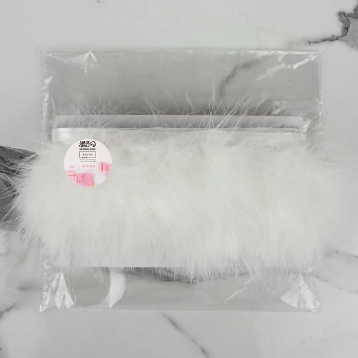 Тесьма с перьями марабу, 8-10 см, 5 ± 0,5 м, цвет белый Тесьма с перьями марабу, 8-10 см, 5 ± 0,5 м, цвет белый