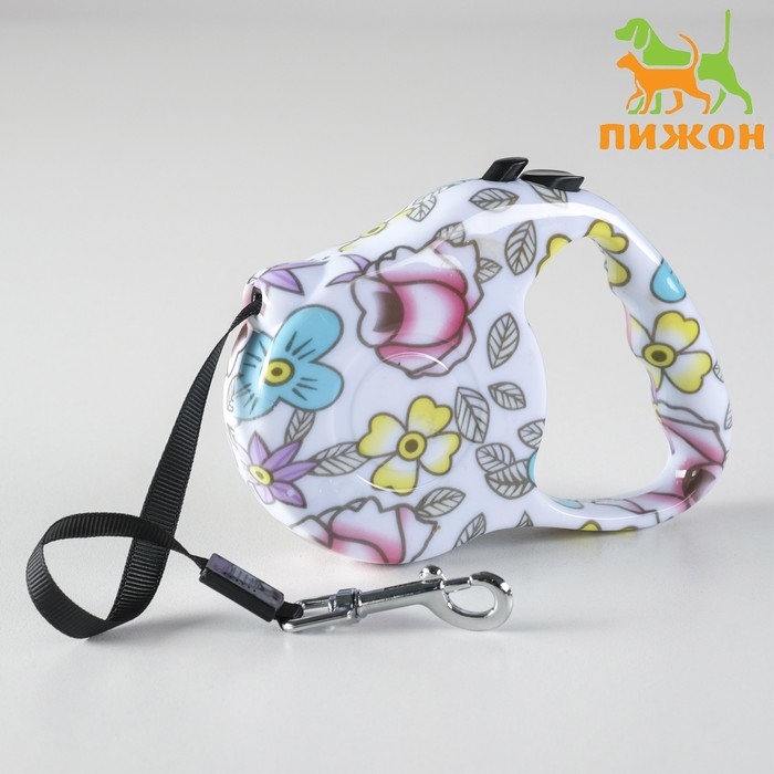 Рулетка с принтом  Рулетка с принтом "Стрим", 3 м, вес животного до 12 кг, расцветка нежные цветы