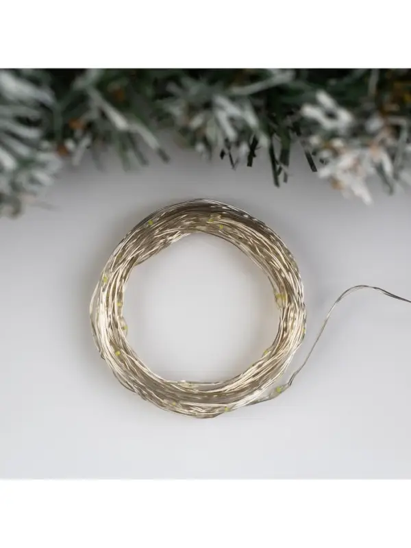 Гирлянда &laquo;Нить&raquo; 10 м, роса, IP20, серебристая нить, 100 LED, свечение белое, 12 В