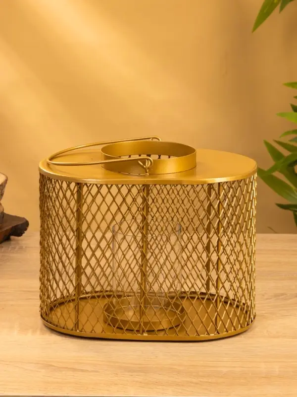 Подсвечник фонарь со стеклянной колбой 19,5х23х15,5 см, d 10 см, металл, цв. золото