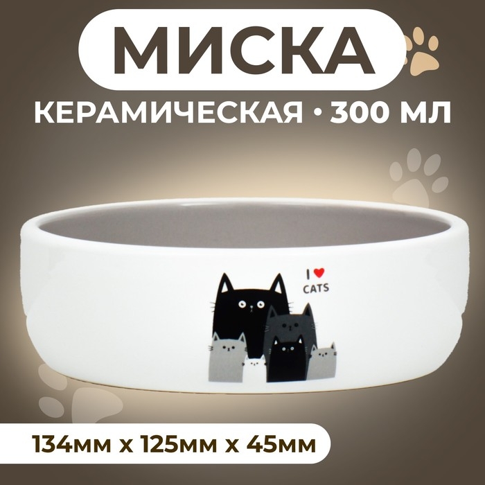 Миска керамическая  Миска керамическая "Любимые коты" 300 мл  13,4 x 4 cм, серо-белая