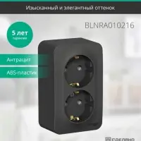 BLANCA розетка наружная двойная с заземлением без шторок с изолирующей пластиной, 16А, 250В, антрацит