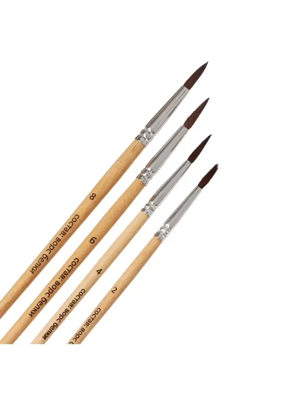 Набор кистей для рисования, белка, 4 штуки: № 2, 4, 6, 8, Calligrata, круглые, деревянная ручка, международный размер