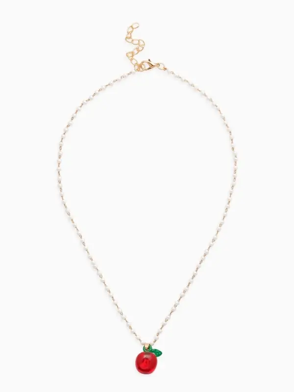 Кулон на жемчужной дорожке &laquo;Яблочко&raquo;, 44 см, бело-красный в золоте