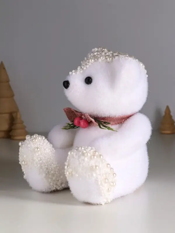 Декор "Белый медвежонок с еловым бантом, в бусинках" 16х12х14 см