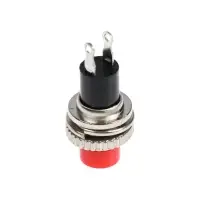 Выключатель-кнопка, 250 В, 2 А, ON-OFF, 2с, d=10.2 мм, без фиксации, металл, красная