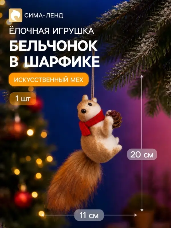 Украшение ёлочное &laquo;Бельчонок в шарфике&raquo;, 11&times;20 см, коричневое