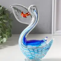 Сувенир стекло "Пеликан с рыбкой в клюве" под муранское стекло 7,5х14х17 см
