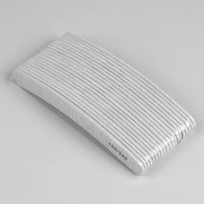 Пилка для ногтей, бумеранг, 180/240 грит, 18 см, фасовка 20 шт, серая