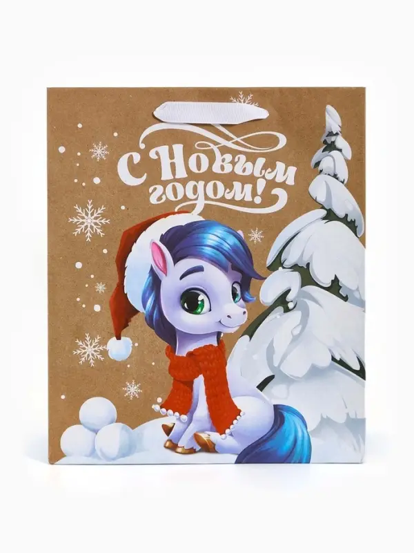 Пакет крафтовый подарочный «Конь», ML 23×27×11.5 см