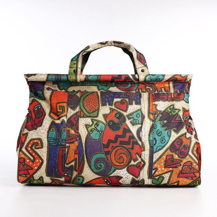 Сумка дорожная на молнии, наружный карман, длинный ремень, цвет бежевый/разноцветный Сумка дорожная на молнии, наружный карман, длинный ремень, цвет бежевый/разноцветный