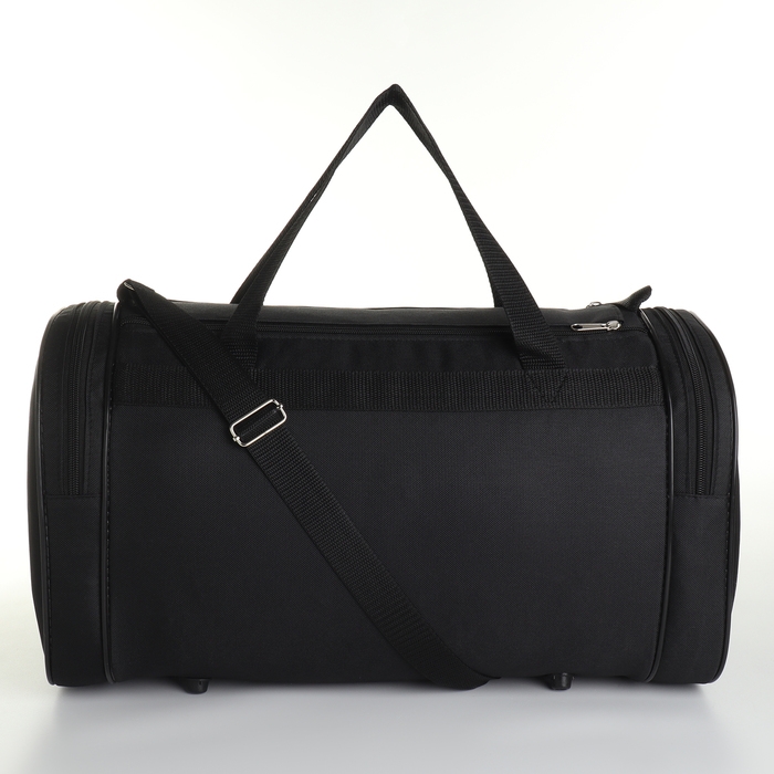 Сумка дорожная на молнии, 3 наружных кармана, длинный ремень, цвет чёрный Сумка дорожная на молнии, 3 наружных кармана, длинный ремень, цвет чёрный