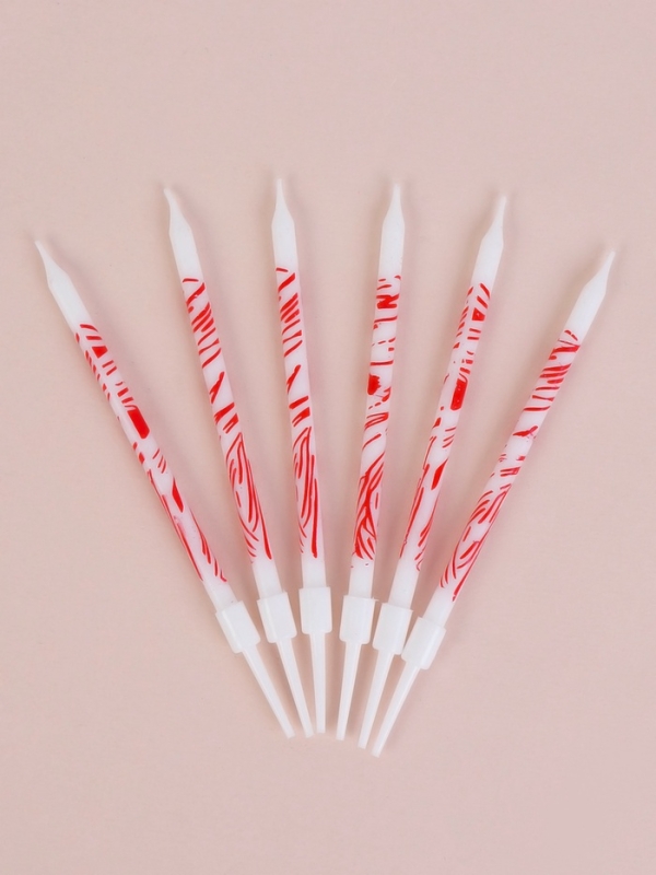 Свечи для торта Свечи для торта "Волнистые линии", 6 шт, белые с красным