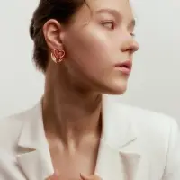 Серьги &laquo;Сердце двойное&raquo;, коричневые в золоте