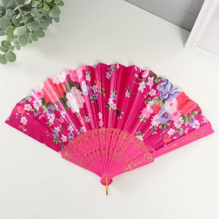 Веер пластик, текстиль  Веер пластик, текстиль "Цветочный" МИКС 23 см