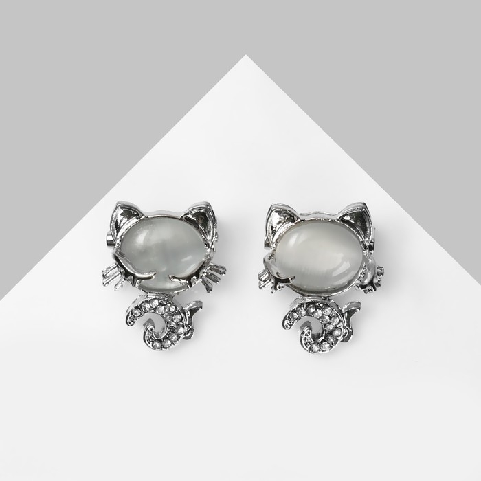 Брошь &laquo;Кошечка&raquo; спящая, цвет белый в серебре (неделимая фасовка 12 шт., цена за шт.)