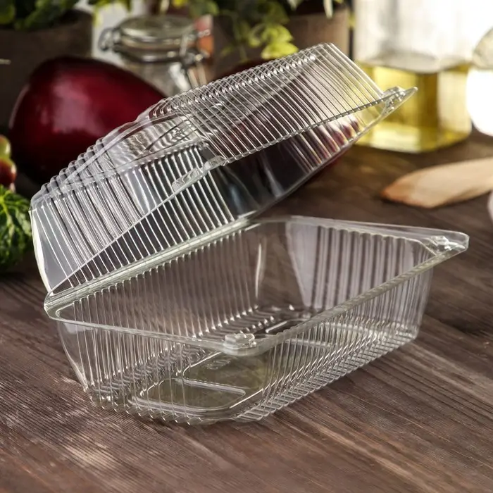 Контейнер одноразовый с неразъёмной крышкой ПР-К-025 «А», 400 мл, пластик, 21.7×11.5×8.3 см, внутр. 19.3×8.7×7.9 см, прозрачный