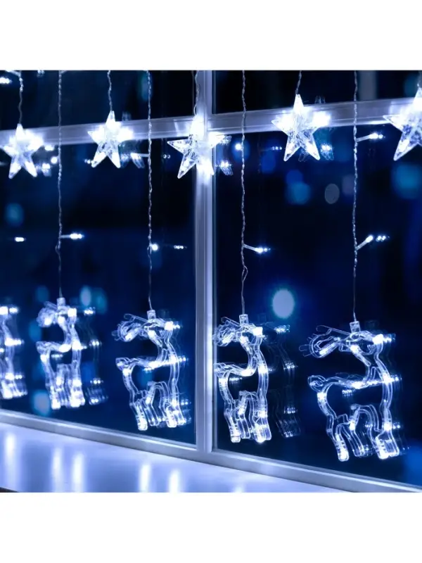 Гирлянда &laquo;Бахрома&raquo; 2.4&times;0.9 м с насадками &laquo;Олень&raquo;, IP20, прозрачная нить, 138 LED, свечение белое, 8 режимов, 220 В