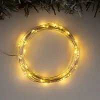 Гирлянда &laquo;Нить&raquo; 5 м, роса, IP20, серебристая нить, 50 LED, 2 режима, от батареек АА&times;3, свечение тёплое белое / мульти