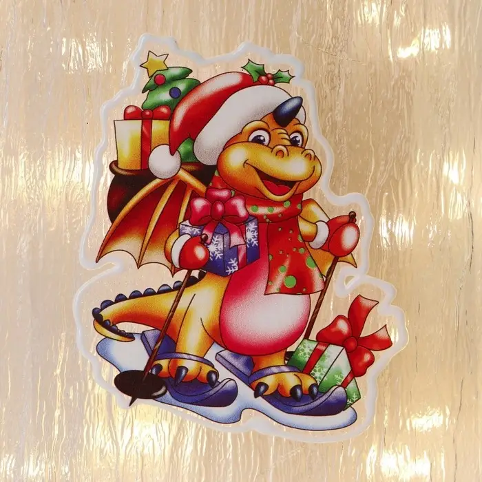 Наклейка на стекло Наклейка на стекло "Дракоша в колпаке, с подарками" 10х12 см