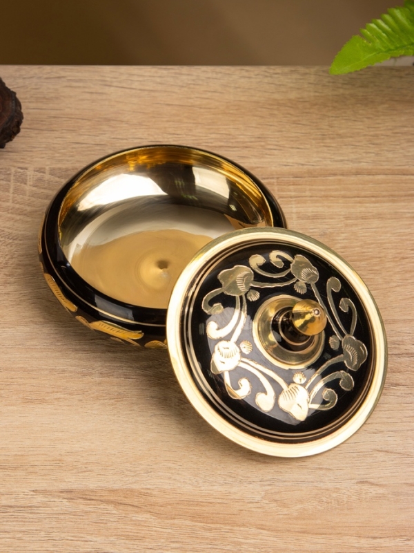 Сахарница круглая "Золотая с черными узорами" латунь 11х11х8 см