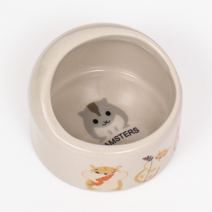 Миска керамическая  Миска керамическая "Хомяк и еда" 65мл, 6,3 х 4,5 см, бежевая с принтом