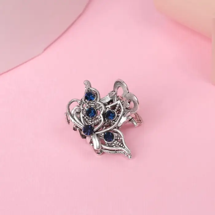 Крабик для волос &laquo;Синий туман&raquo;, крыло бабочки, 2.5 см, серебристый