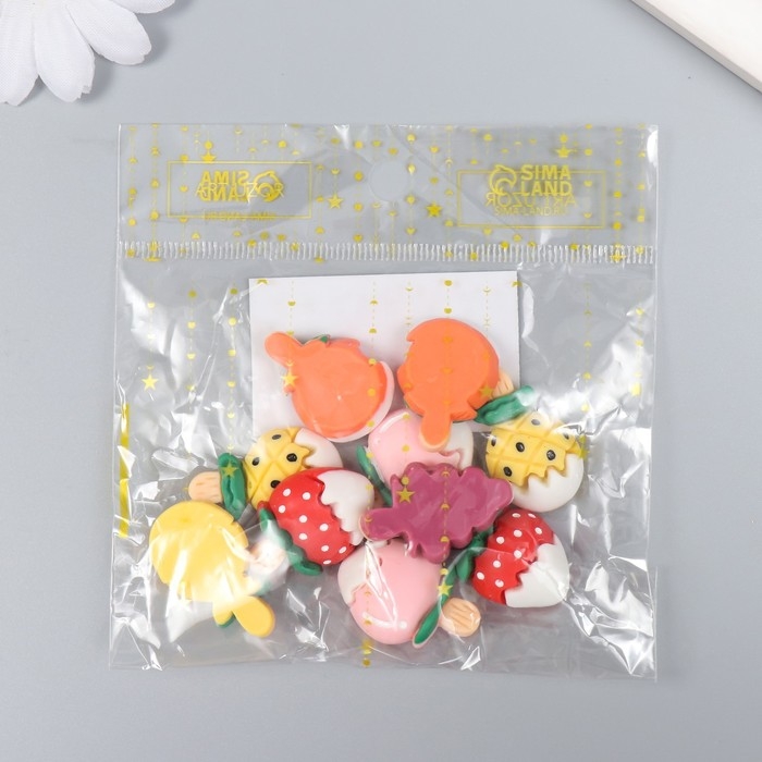 Декор для творчества пластик Декор для творчества пластик "Фруктики на палочке" набор 10 шт 2,1х1,4 см