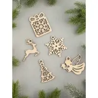 Ёлочные игрушки деревянные в коробке, набор 15 шт.