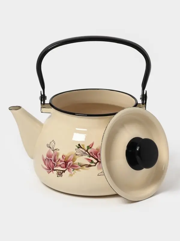 Чайник эмалированный &laquo;Магнолия&raquo;, 3 л, металлическая ручка, слоновой кости