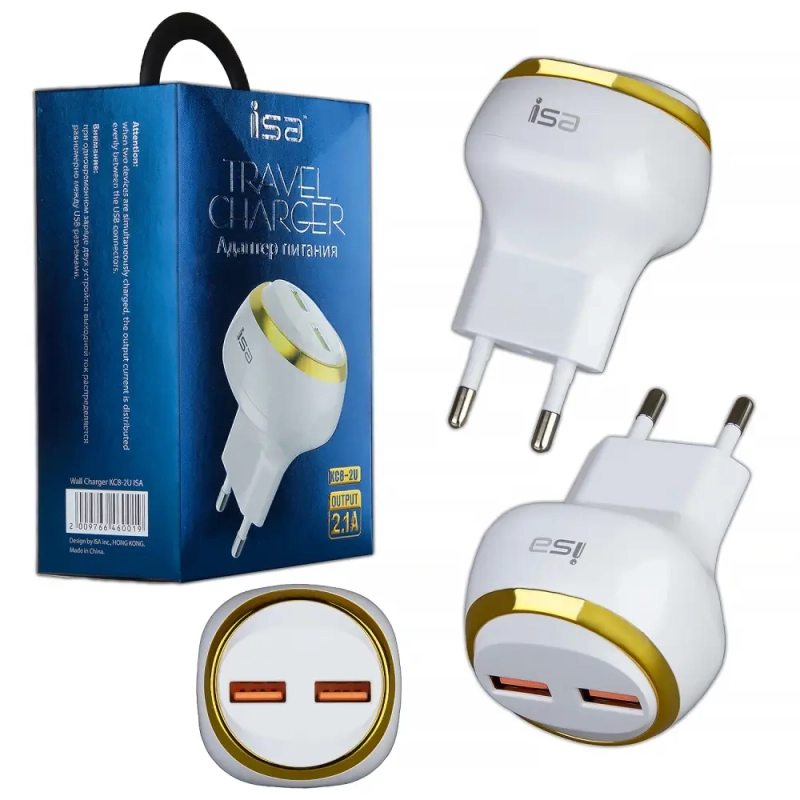 *Переходник СЗУ KC8-2U на 2 USB 2.1A ISA белый