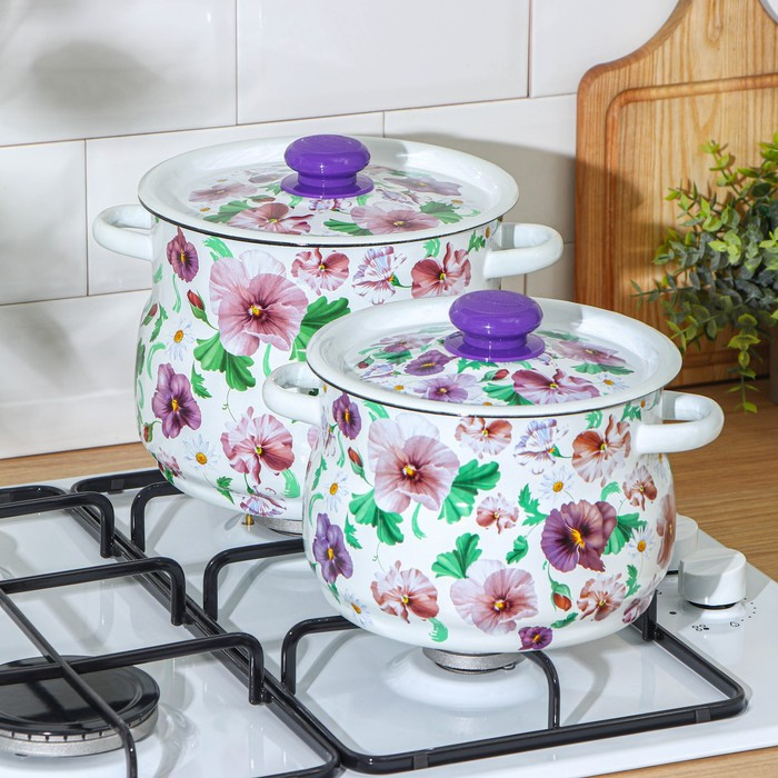 Набор кастрюль «Анютины глазки», 2 предмета: 4 л, 5.5 л, индукция Набор кастрюль «Анютины глазки», 2 предмета: 4 л, 5.5 л, индукция