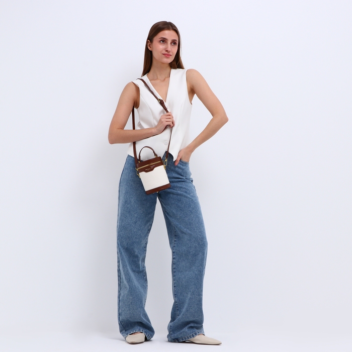 Кросс-боди на молнии, цвет белый/коричневый Кросс-боди на молнии, цвет белый/коричневый