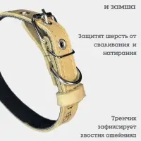 Ошейник, 45&times;2 см, с подкладом, тиснение, кожа, бежевый