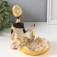 Фигурка - подставка для мелочей &laquo;Африканка в цветочном платье со шлейфом&raquo;, полистоун под золото, 16&times;11.5&times;14 см