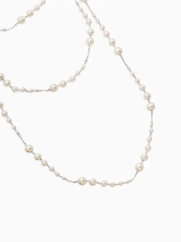 Бусы жемчужные, длинные, d=3.4, 5.6, 8.10, белые в серебре