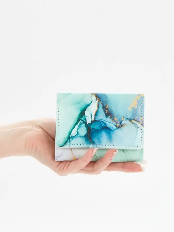 Кошелёк женский на кнопке, 10&times;1.5&times;8 см, с принтом, зелёный/бирюзовый