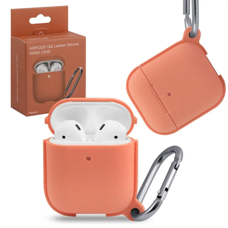Чехол для AirPods 1/2 Leather Silicone Papaya