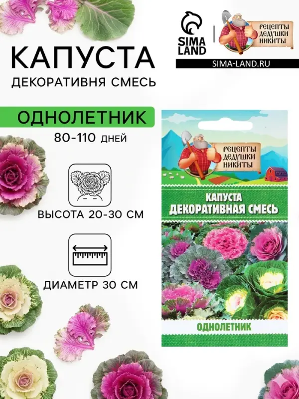 Семена цветов Капуста Декоративная, 0.05 г, &laquo;Рецепты дедушки Никиты&raquo;
