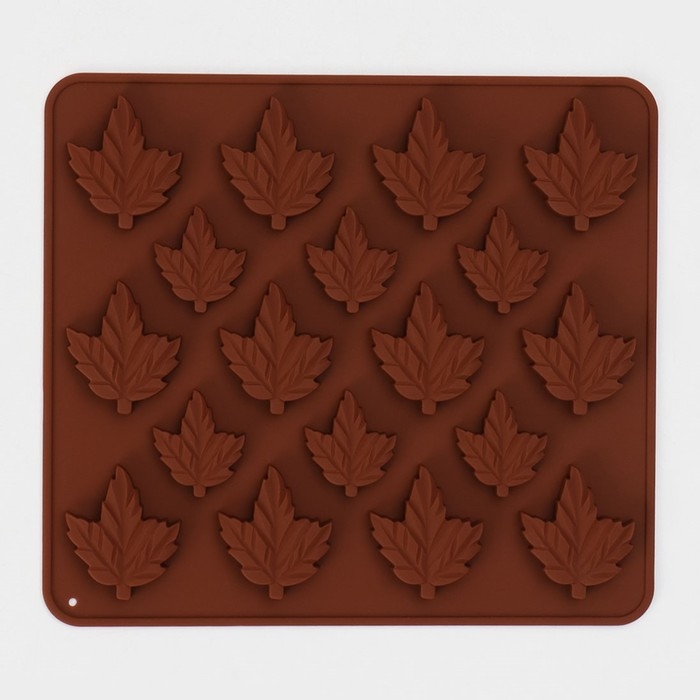 Форма для конфет и шоколада Доляна «Кленовый сироп», силикон, 19,5×17,7×1 см, 18 ячеек, цвет коричневый Форма для конфет и шоколада Доляна «Кленовый сироп», силикон, 19,5×17,7×1 см, 18 ячеек, цвет коричневый