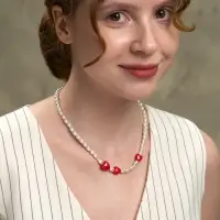 Бусы &laquo;Жемчуг и Сердца&raquo;, L=40 см, керамика, красные, белые