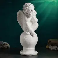 Фигура гипс &laquo;Ангел на шаре&raquo;, большой белый, 26&times;27&times;64 см